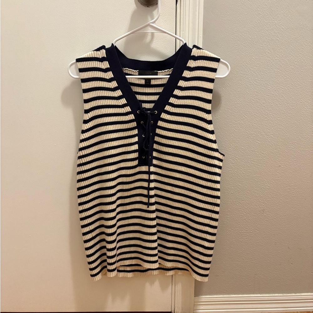 J. Crew Navy and Cream Striped Tank Top